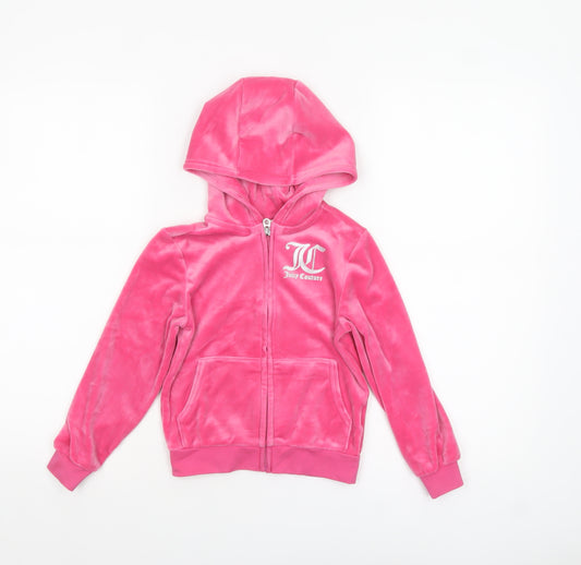 Juicy Couture Girls Pink Velour Full Zip Logo Hoodie 5-6 Years