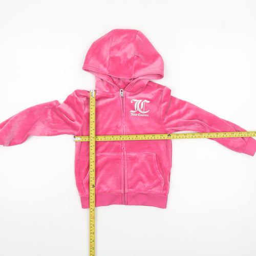 Juicy Couture Girls Pink Velour Full Zip Logo Hoodie 5-6 Years