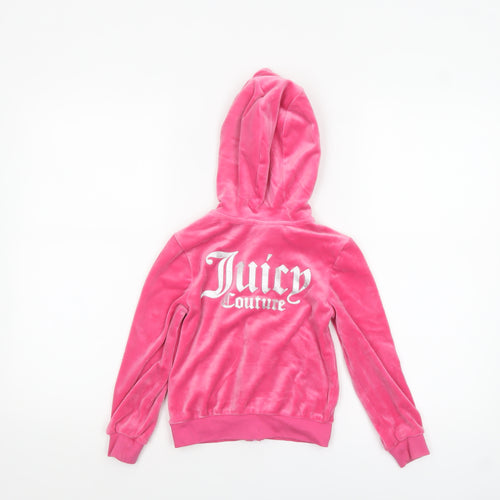 Juicy Couture Girls Pink Velour Full Zip Logo Hoodie 5-6 Years