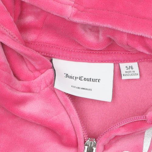 Juicy Couture Girls Pink Velour Full Zip Logo Hoodie 5-6 Years