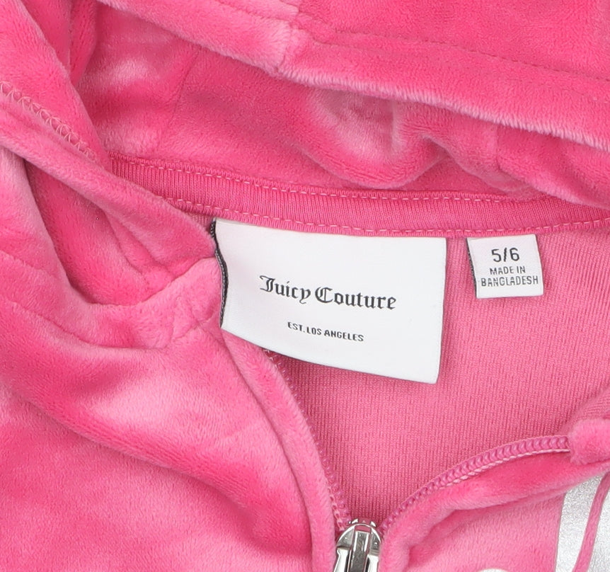 Juicy Couture Girls Pink Velour Full Zip Logo Hoodie 5-6 Years
