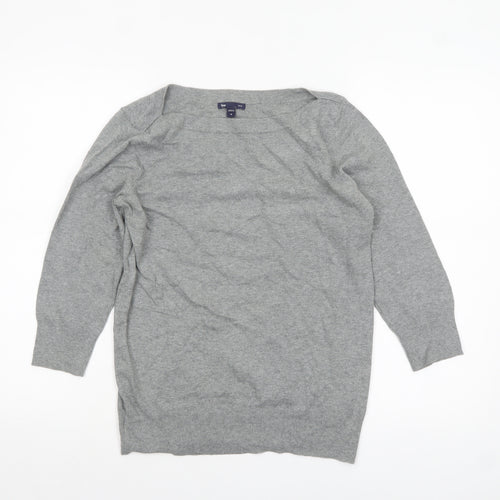 Gap Women Grey Boat Neck Cotton Blend Long Sleeve Pullover Jumper Size M
