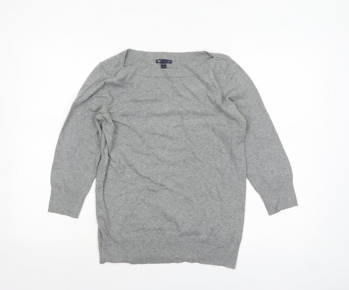 Gap Women Grey Boat Neck Cotton Blend Long Sleeve Pullover Jumper Size M