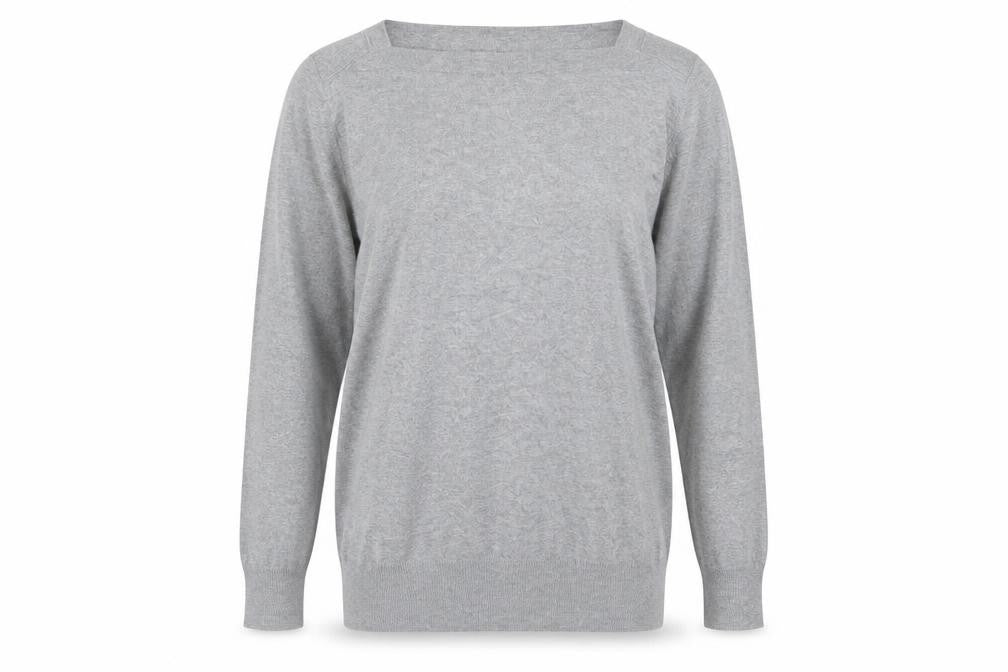 Front view of Gap Women Grey Boat Neck Cotton Blend Long Sleeve jumper, size M