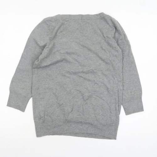 Gap Women Grey Boat Neck Cotton Blend Long Sleeve Pullover Jumper Size M