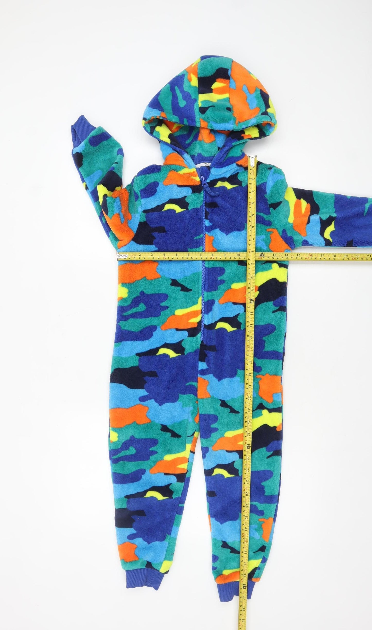 Marks and Spencer Boys Multicoloured Fleece Camouflage Hooded Onesie 5-6 Years