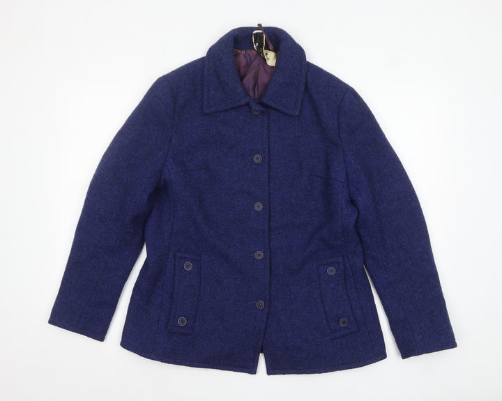 Jaeger Women's Blue Wool Mid-Length Overcoat Size 16