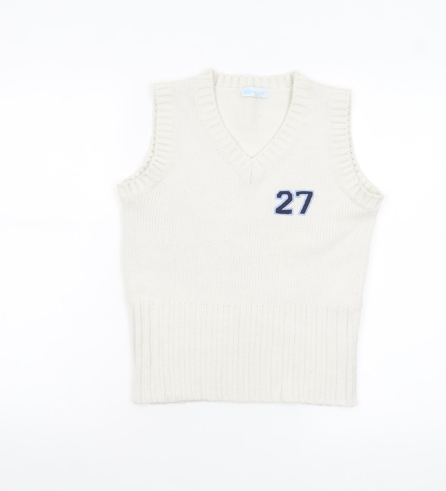 ONLY Women’s White V-Neck Knit Sleeveless Vest Jumper Size S