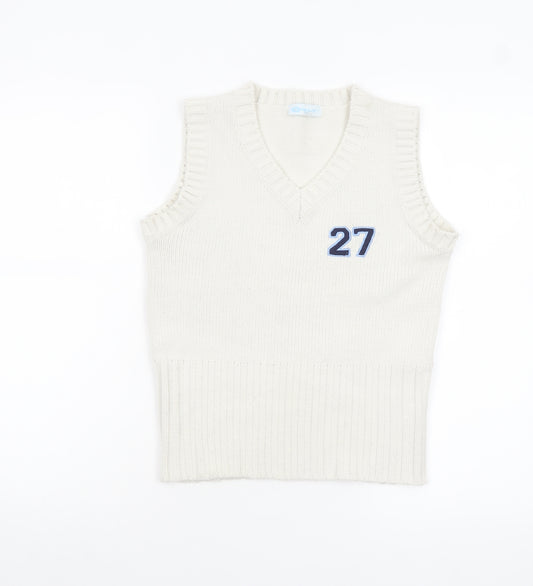 ONLY Women’s White V-Neck Knit Sleeveless Vest Jumper Size S