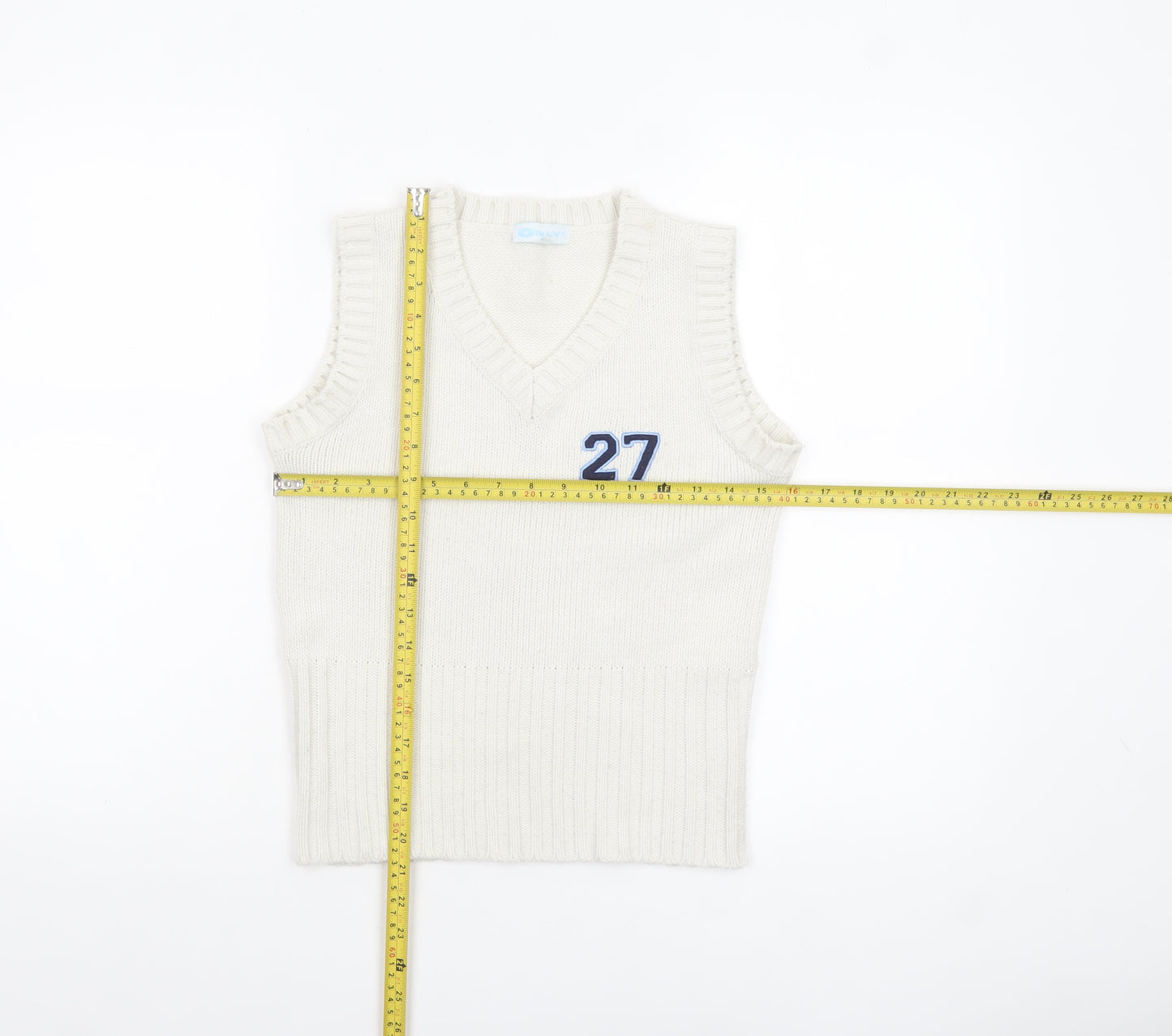 ONLY Women’s White V-Neck Knit Sleeveless Vest Jumper Size S
