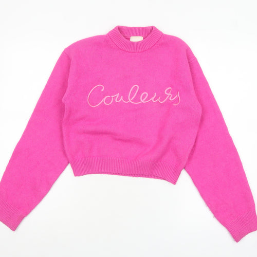 H&M Women’s Pink Mock Neck Pullover Jumper XS Wool Blend