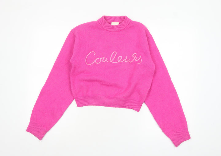 H&M Women’s Pink Mock Neck Pullover Jumper XS Wool Blend