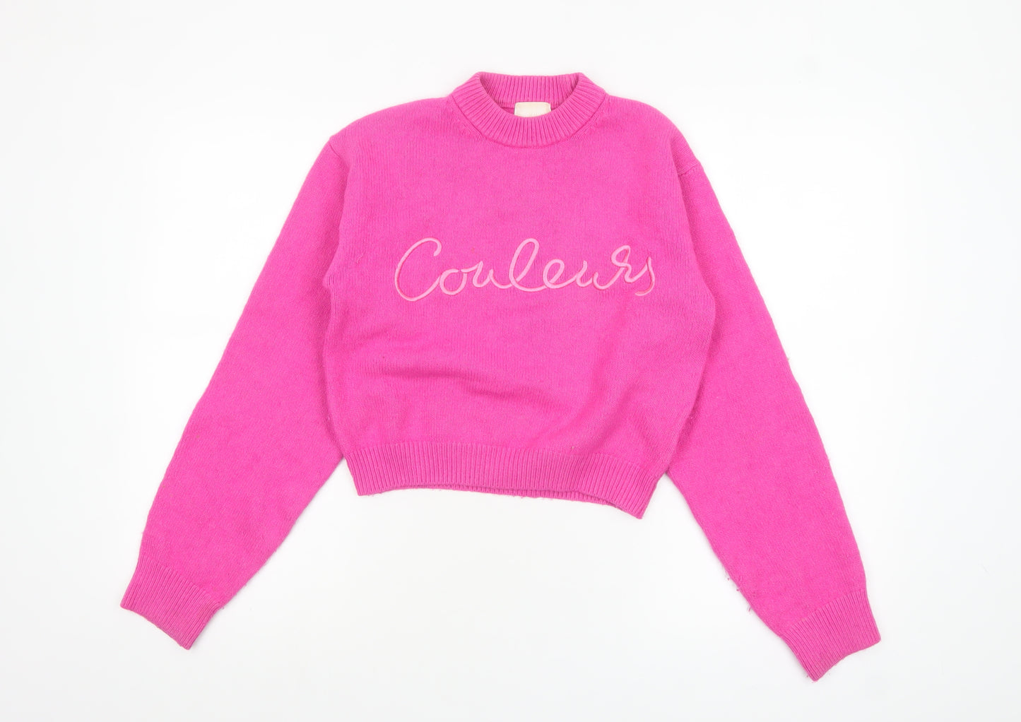 H&M Women’s Pink Mock Neck Pullover Jumper XS Wool Blend