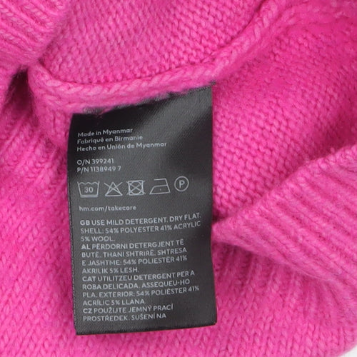 H&M Women’s Pink Mock Neck Pullover Jumper XS Wool Blend