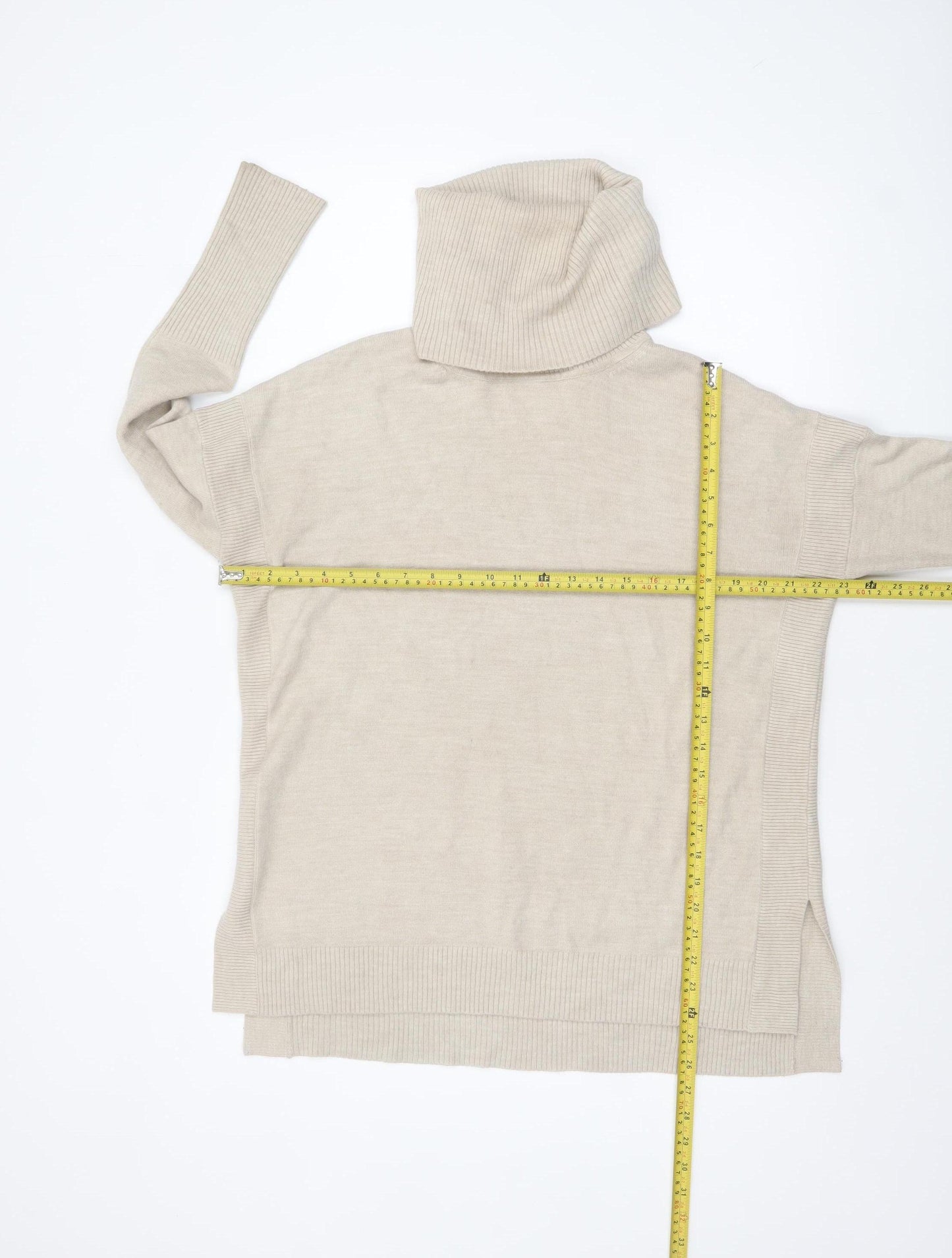 French Connection Women Beige Roll Neck Long Sleeve Jumper Size S