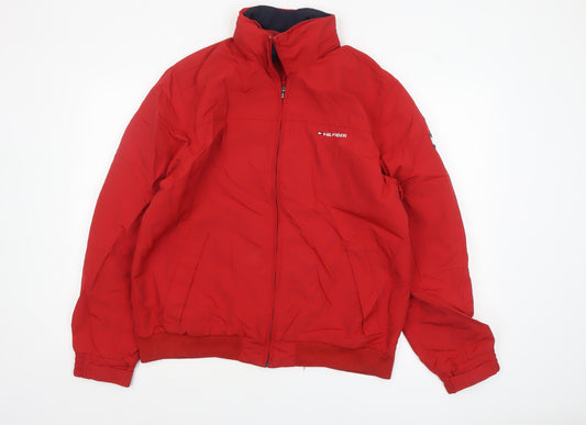 Tommy Hilfiger Men's Red Nylon Bomber Jacket Size L Stand-Up Collar