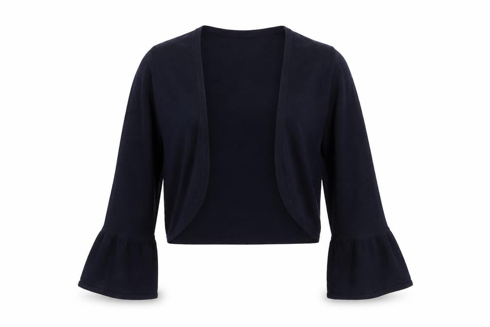 Front view of Monsoon Women Blue Small Bell Sleeve Knit Cardigan