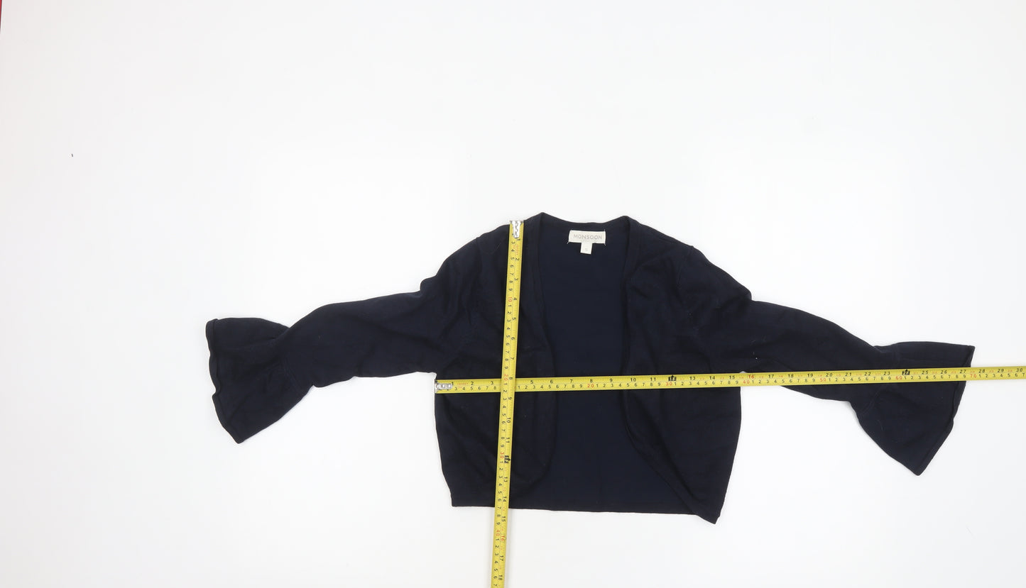 Monsoon Women Blue Small Bell Sleeve Knit Cardigan