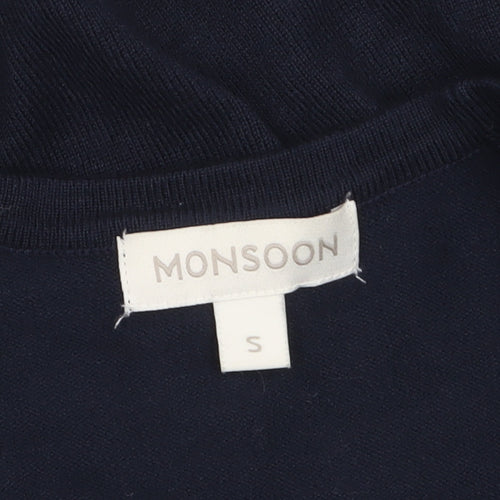 Monsoon Women Blue Small Bell Sleeve Knit Cardigan