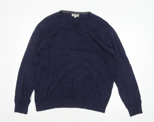 Haworth Men's Blue Cotton V-Neck Jumper Size L