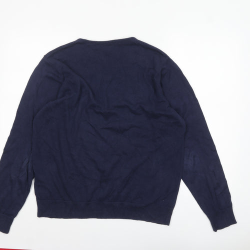 Haworth Men's Blue Cotton V-Neck Jumper Size L