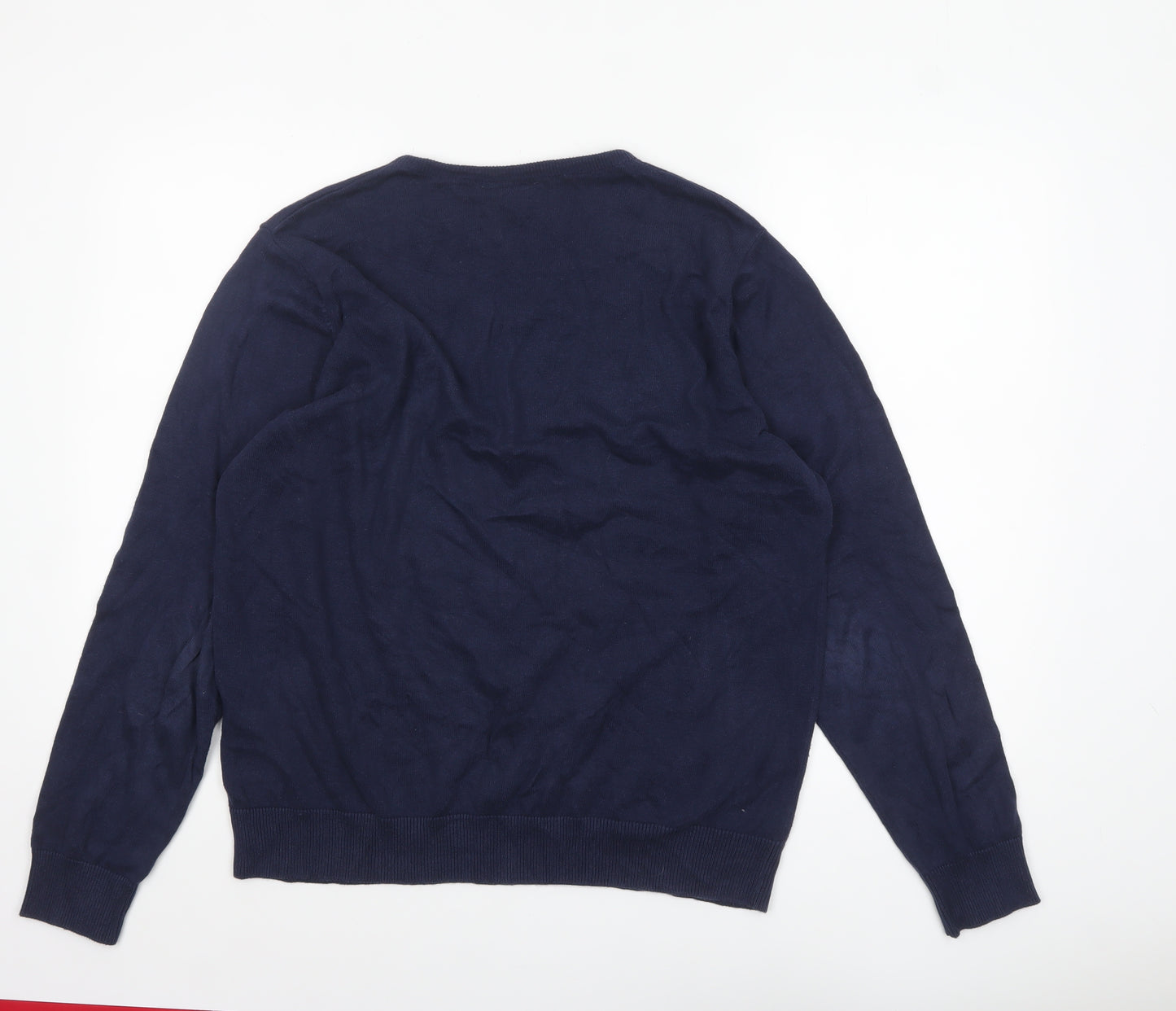 Haworth Men's Blue Cotton V-Neck Jumper Size L