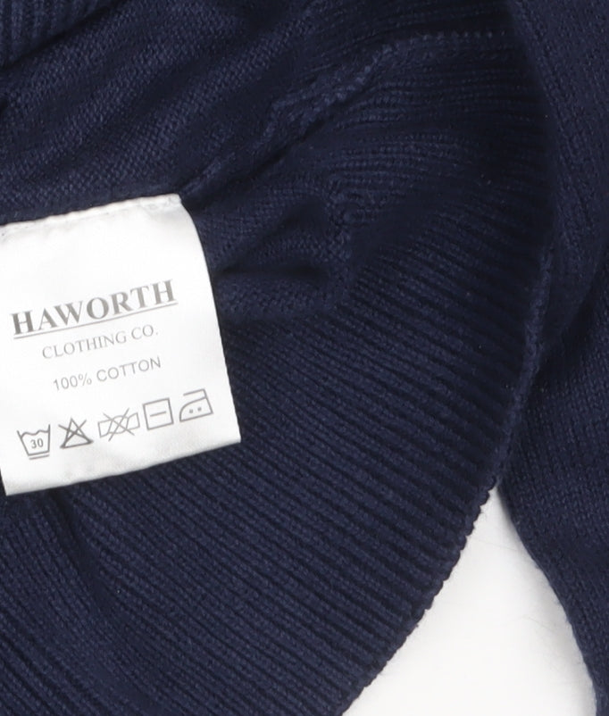Haworth Men's Blue Cotton V-Neck Jumper Size L