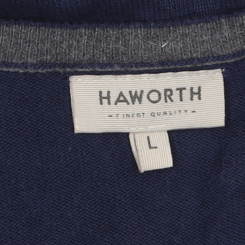 Haworth Men's Blue Cotton V-Neck Jumper Size L