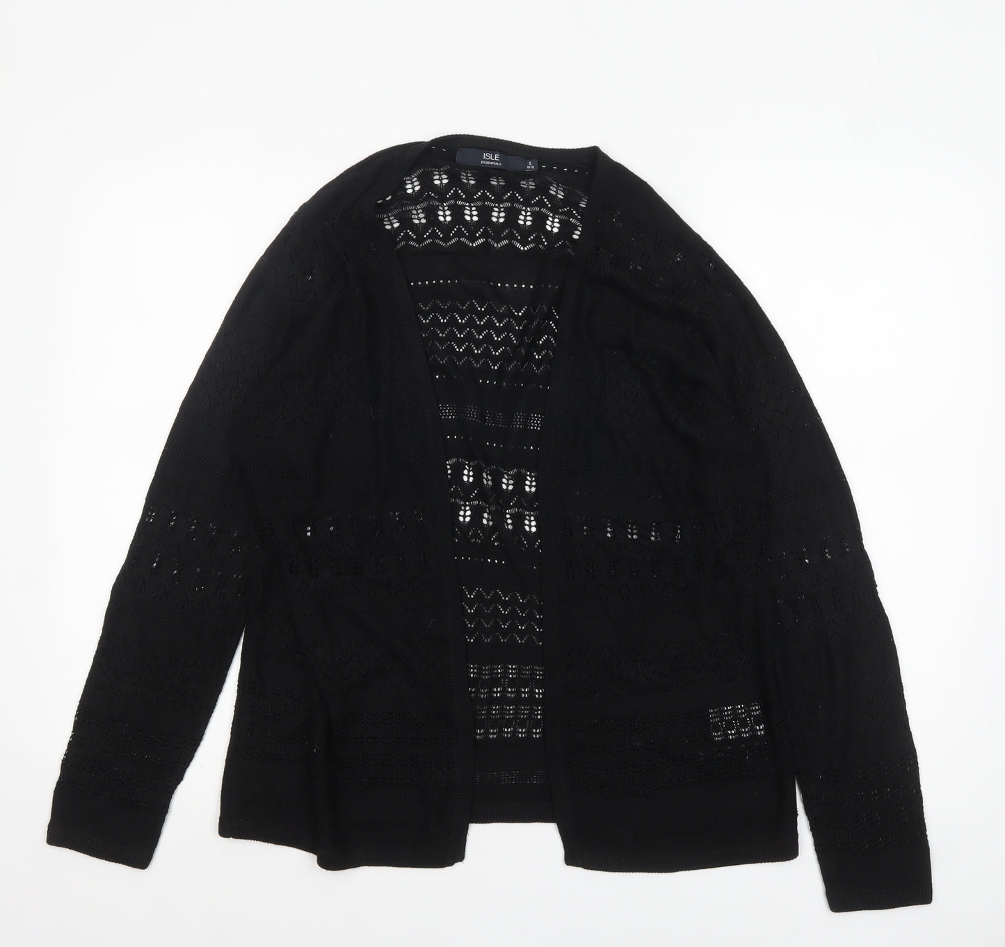 Isle Essentials Women's Black Open-Knit Cardigan Size S 10-12