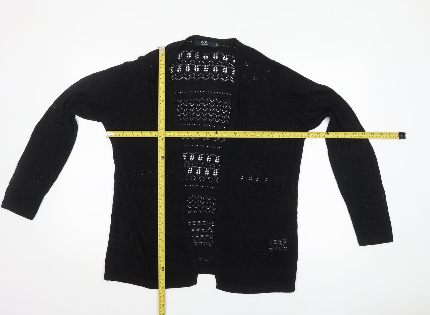 Isle Essentials Women's Black Open-Knit Cardigan Size S 10-12