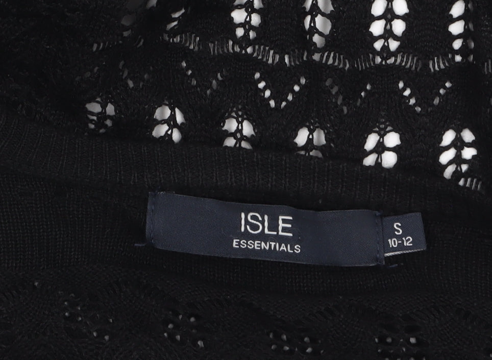 Isle Essentials Women's Black Open-Knit Cardigan Size S 10-12