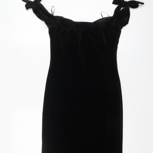 LOVE Women’s Black Velvet Bodycon Bow Strap Dress Size 10
