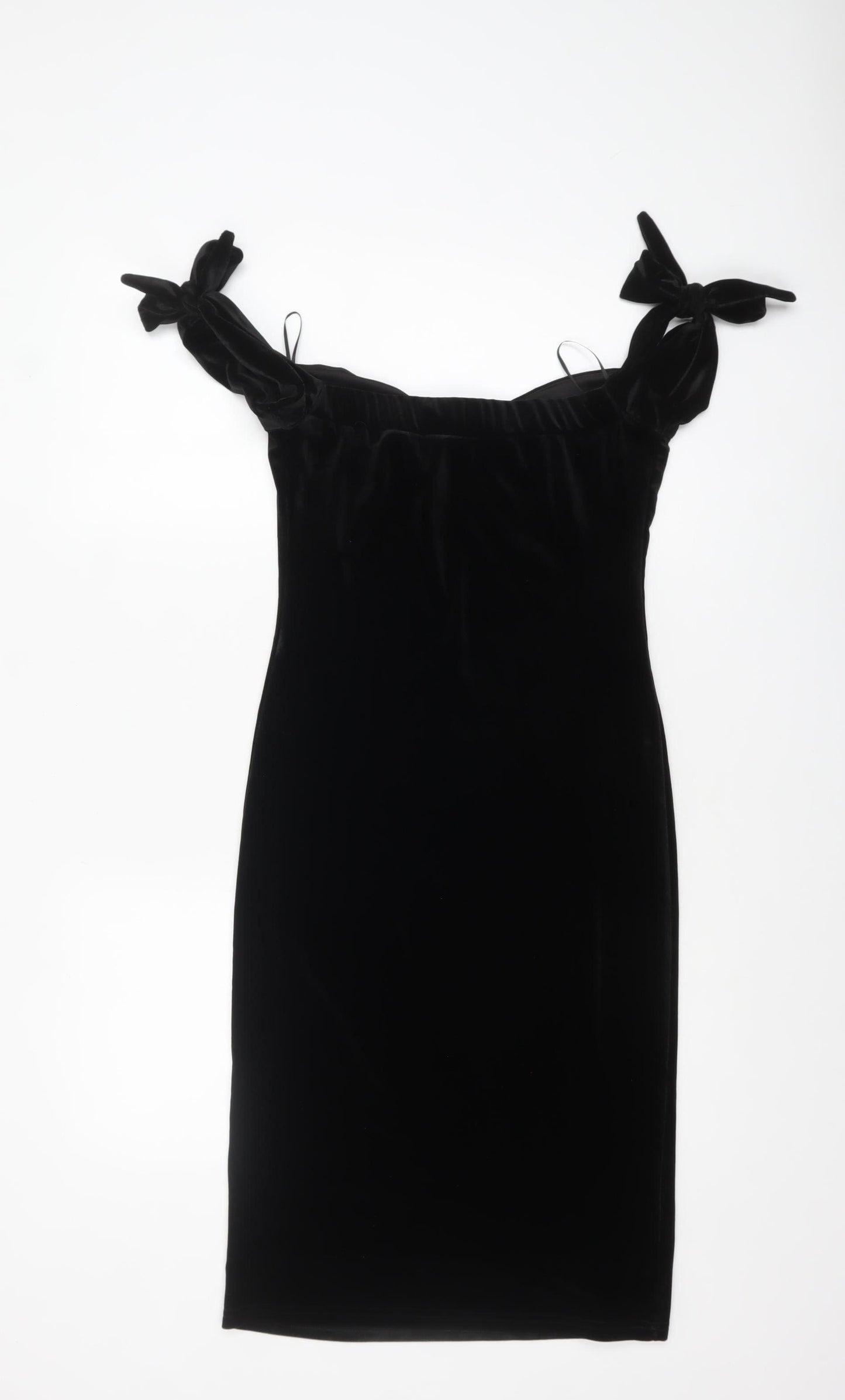 LOVE Women’s Black Velvet Bodycon Bow Strap Dress Size 10