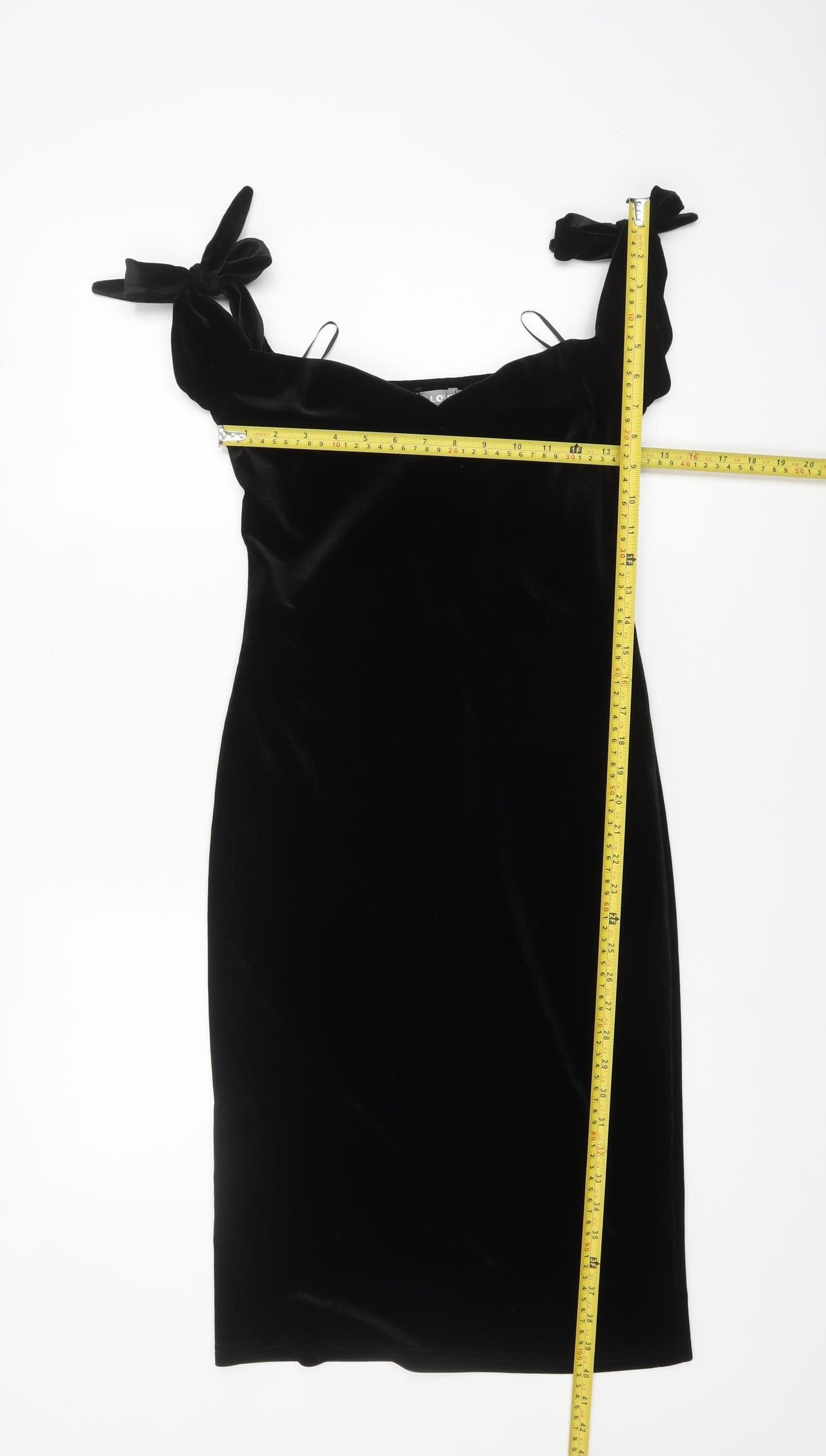 LOVE Women’s Black Velvet Bodycon Bow Strap Dress Size 10