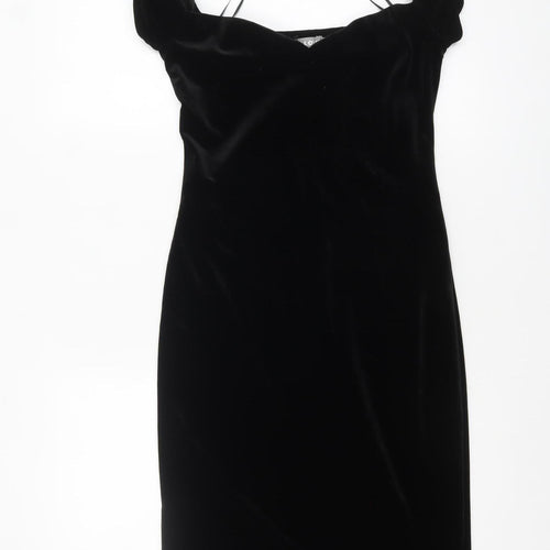 LOVE Women’s Black Velvet Bodycon Bow Strap Dress Size 10