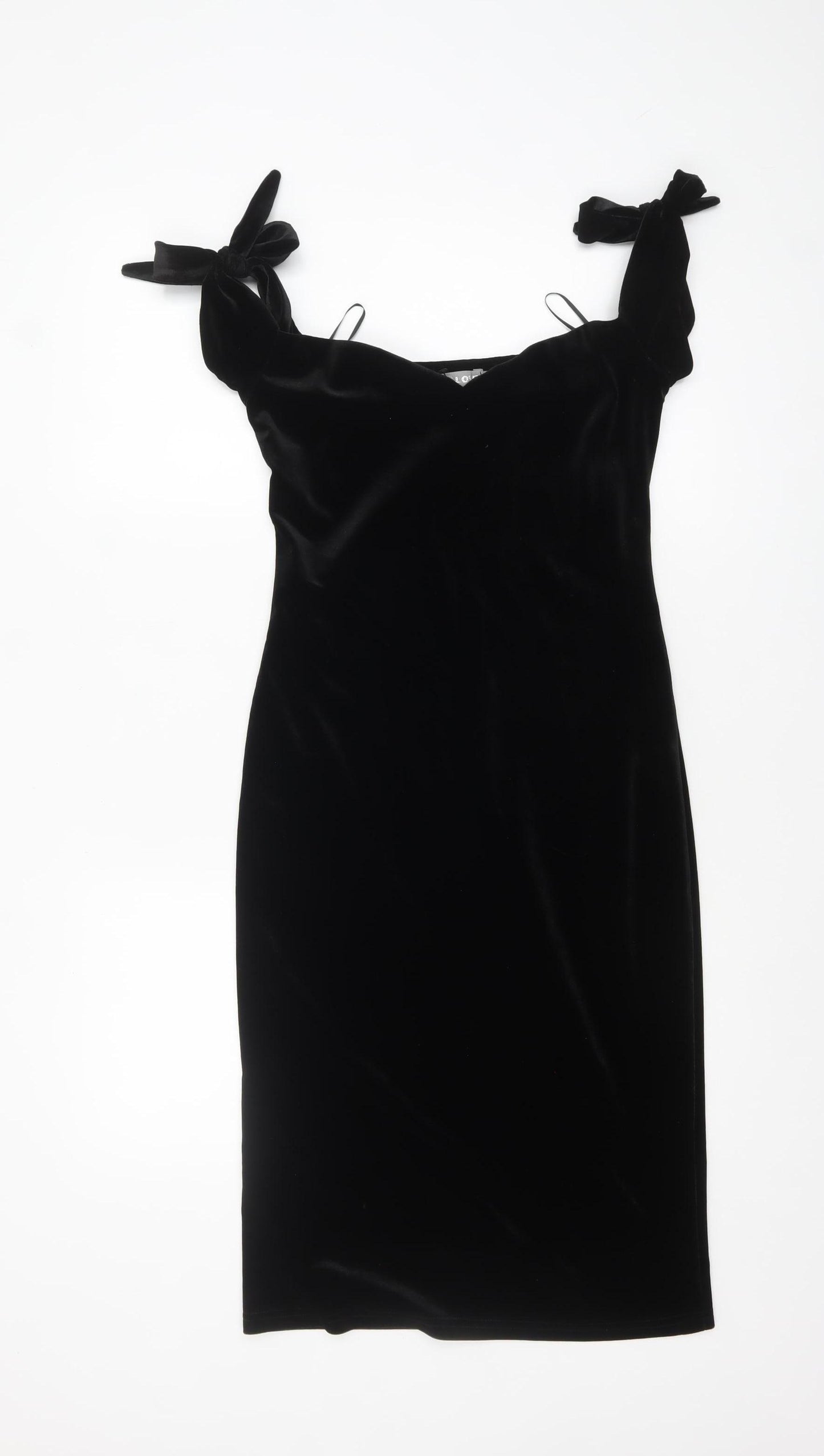 LOVE Women’s Black Velvet Bodycon Bow Strap Dress Size 10