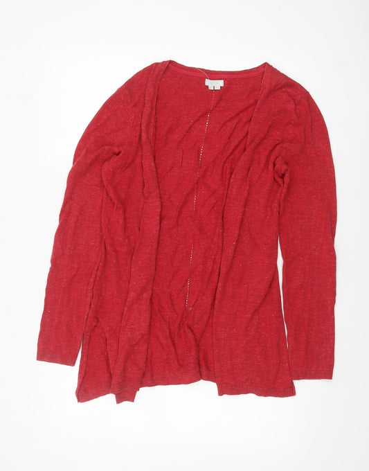 Fat Face Women Red Cotton Knit Open Front Cardigan Size 12