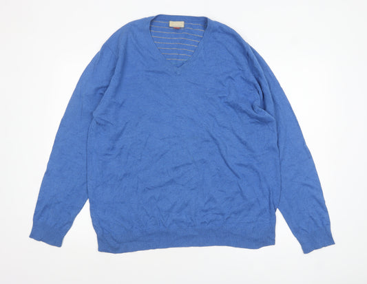 John Lewis Men Blue Cotton Cashmere V-Neck Jumper Size L