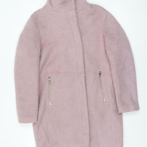 H&M Women’s Pink Wool Blend Mid-Length Zip Overcoat Size 8