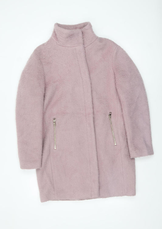H&M Women’s Pink Wool Blend Mid-Length Zip Overcoat Size 8