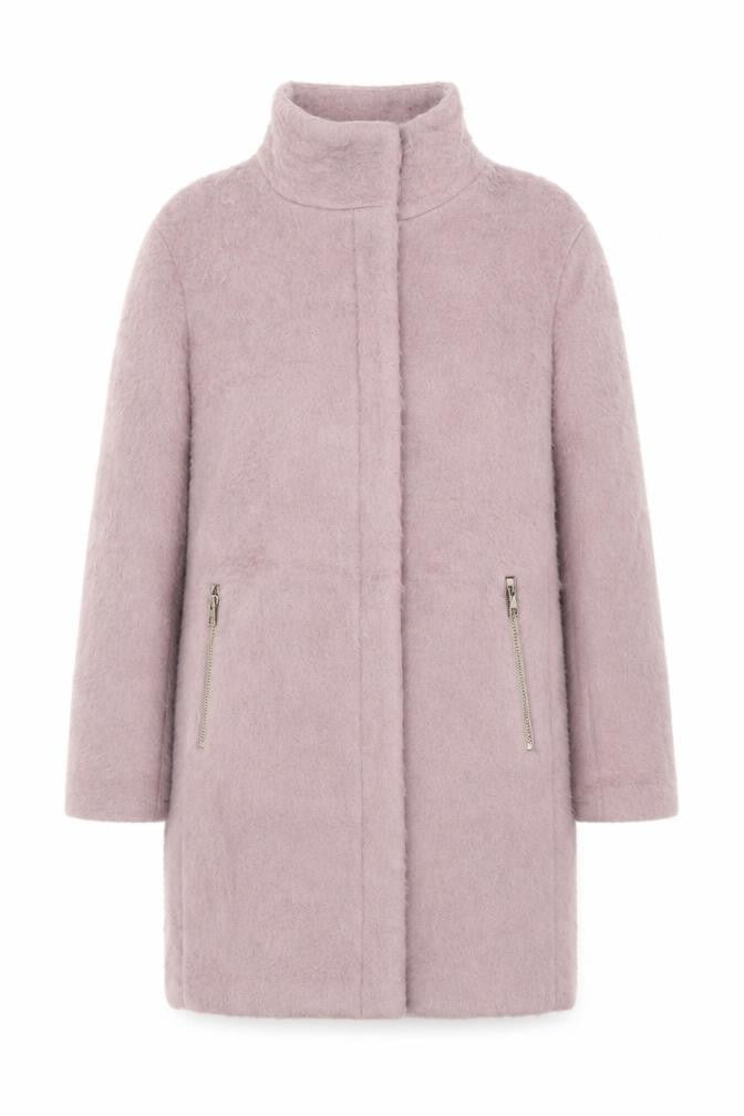 Front view of H&M Women’s Pink Wool Blend Mid-Length Zip Overcoat, size UK 8