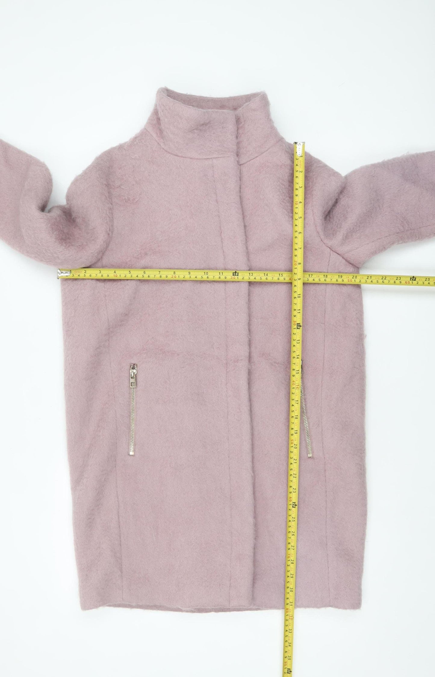 H&M Women’s Pink Wool Blend Mid-Length Zip Overcoat Size 8