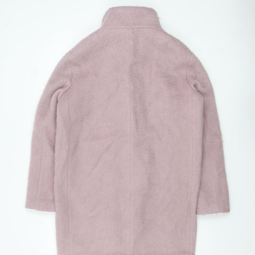 H&M Women’s Pink Wool Blend Mid-Length Zip Overcoat Size 8