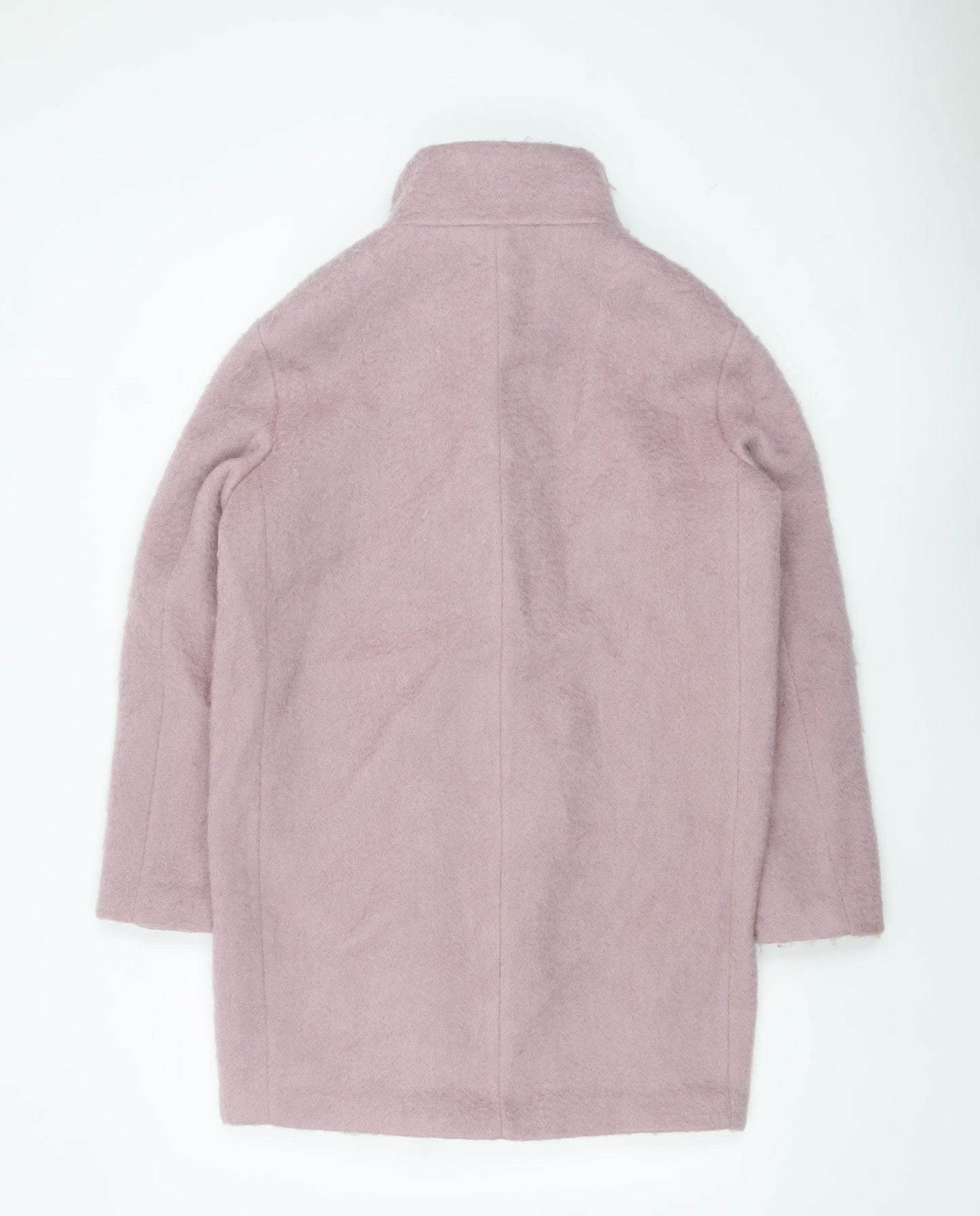 H&M Women’s Pink Wool Blend Mid-Length Zip Overcoat Size 8