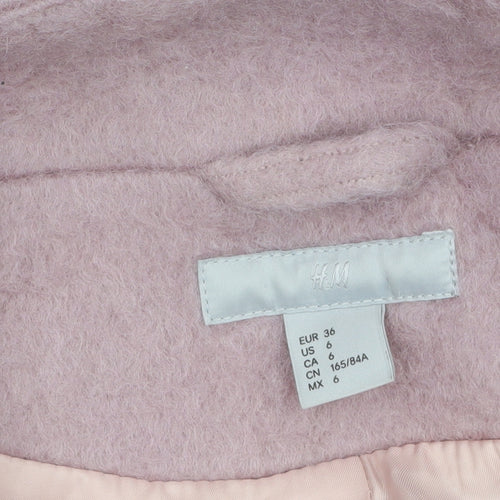 H&M Women’s Pink Wool Blend Mid-Length Zip Overcoat Size 8