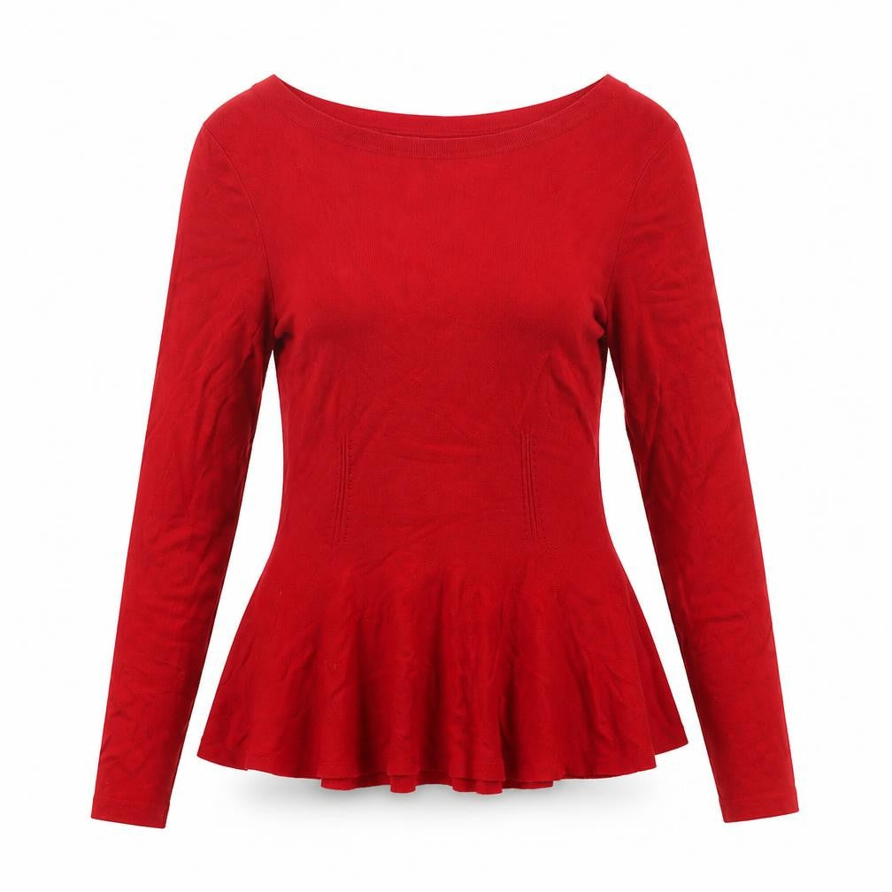 Front view of Phase Eight Women's Red Long Sleeve Peplum Jumper, size 10