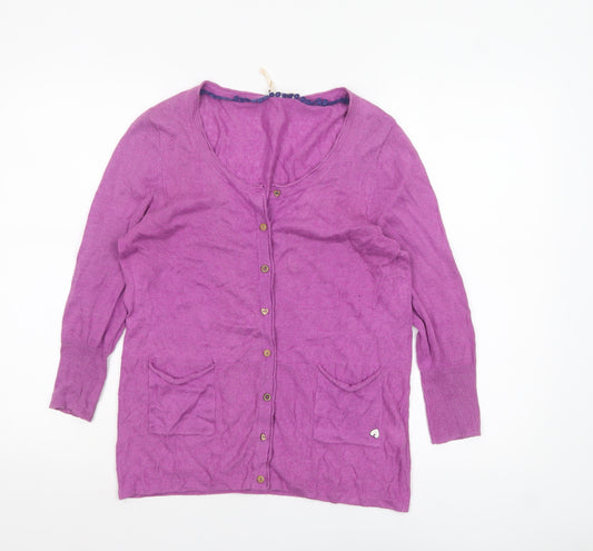 White Stuff Women's Purple Button Cardigan UK 12 Linen Cotton Blend