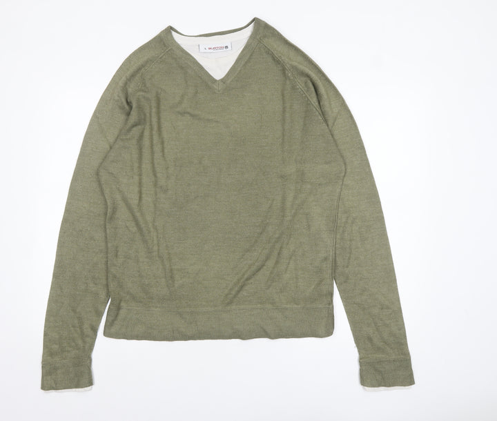 Burton Men’s Green V-Neck Acrylic Pullover Jumper Size L