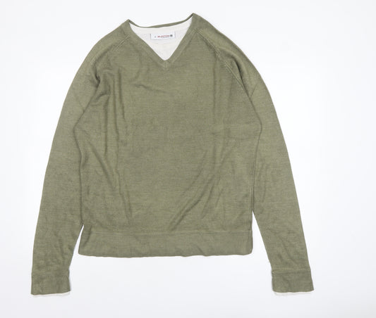 Burton Men’s Green V-Neck Acrylic Pullover Jumper Size L