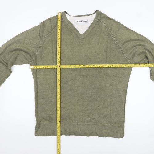 Burton Men’s Green V-Neck Acrylic Pullover Jumper Size L